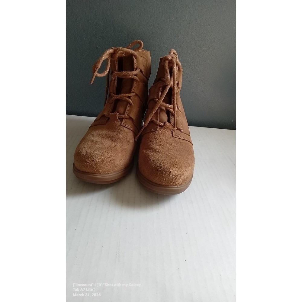 Sorel Wedge‎ Heel Ankle Boots Suede Leather Lace Up Casual Brown